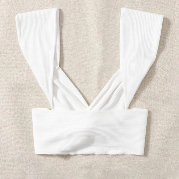 SHEIN VCAY Twist Front Open Back Crop Top - Picture 2 of 3